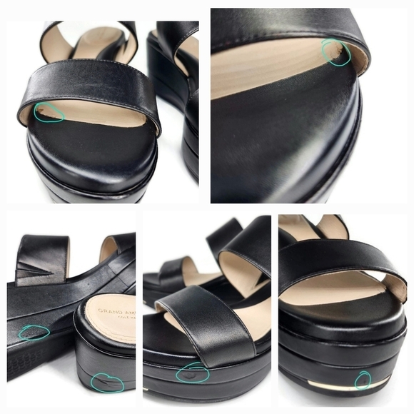 Cole Haan Grand Ambition Black Dual Wide Strap Slide-On Platform Wedge Sandals - Picture 14 of 14